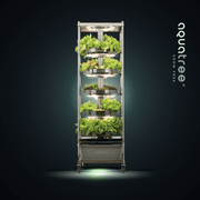 Aquatree Tower Hydroponic vertical garden blue background